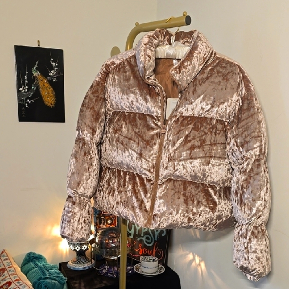 NWT  Fabletics Pink Velvet Puffer Jacket